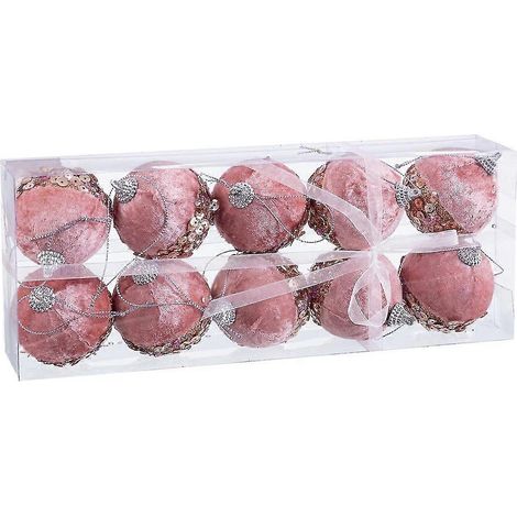 Boules de Noël en tissu polyfoam rose et doré 6 x 6 x 6 cm (10 unités) (1/2)