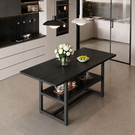 Mesa de comedor rectangular industrial 160 x 90 x 76 cm, 4 a 6 personas, negro DESVIAE (1/5)