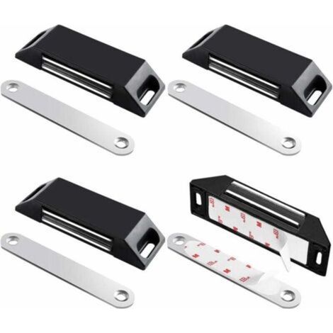 ZVD-Adhesive Cupboard Door Magnet Set of 4 Magnetic Door Latches No Drilling for Kitchen Cupboard Strong Magnet Closure for Cupboard, Drawer, Wardrobe Door, Black (1/4)