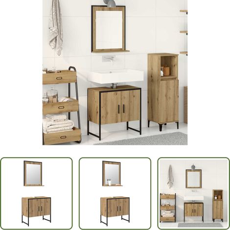 Miroir de salle de bains - Ensemble de mobilier de salle de bain avec porte 2 pcs Marron (1/5)