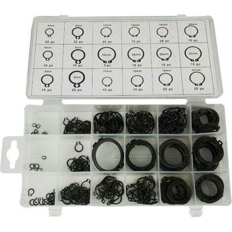 Circlips, 300pcs Black C-Type Shaft Circlips for Fixing External Circlips on Bearings, Gears and Pulleys (3-32mm) (1/3)
