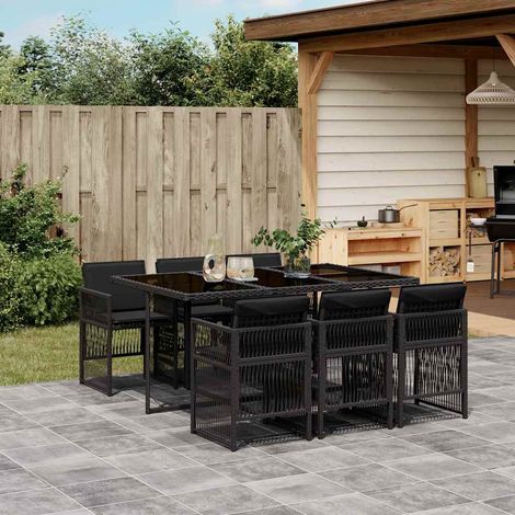vidaXL Set de comedor de jardín 7 pzas y cojines ratán sintético negro (1/5)