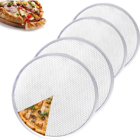 Lot de 4 Grilles à pizza, Aluminium, Antiadhésif, Maille fine, Bord sans couture, Pour four domestique (1/5)