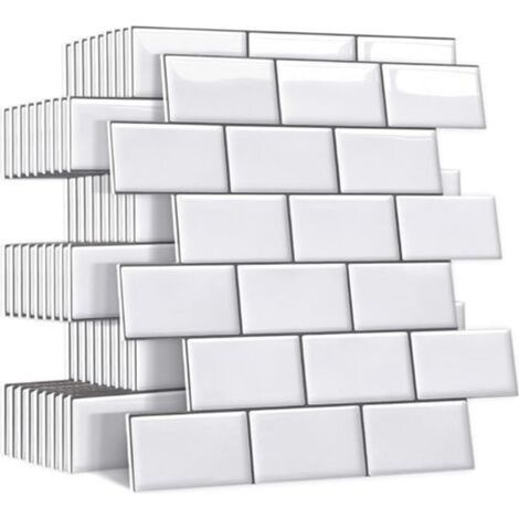 Dickere, selbstklebende Spritzschutzwand für Küche und Bad, weiße, selbstklebende Fliesenimitat-Wandrückwand, wasserfeste 3D-Wandfliesen im Metro-Stil aus PVC, 10 Stück – verschiedene Farben