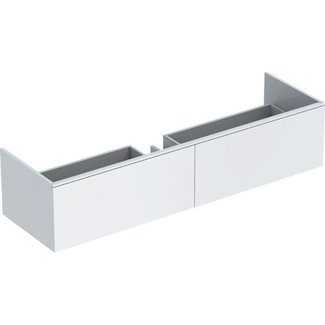 Meuble bas pour lavabo Geberit Xeno² en matériau minéral,avec deux tiroirs: Largeur 159.5cm, Hauteur 35cm, Profondeur 47.3cm, Blanc / Laqué mat