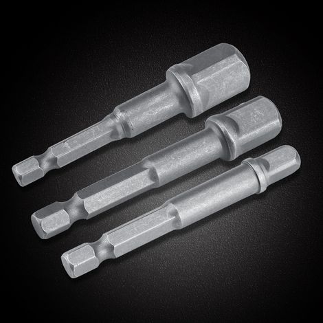Lot de 3 adaptateurs douille 1/4in hexagone vers 1/4" 3/8" 1/2", tige de prolongation pour perceuse, type long, acier robuste (1/5)