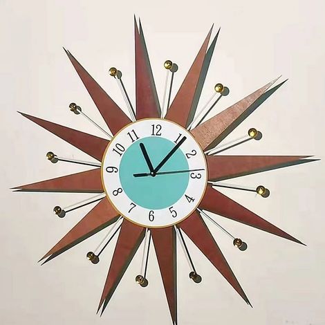 Horloge Murale Quartz - 45 cm - Design Étoilé Soleil - Accrochage à Encoche - Décoration Intérieure Maison Cuisine Bureau (1/2)