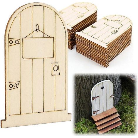 25 portes de fées en bois découpé, non peintes, avec plaque. (1/5)