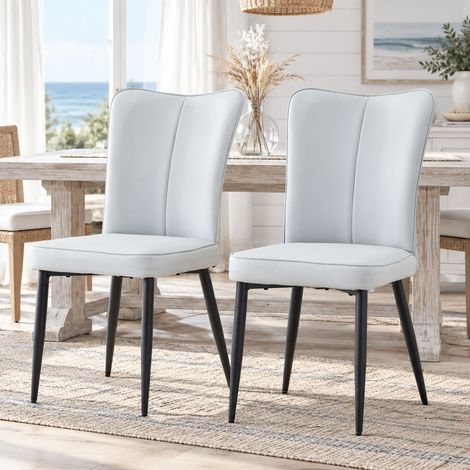 Moderne Esszimmerstühle aus hellgrauem PU, 2er-Set, 89 cm, schwarze Metallbeine HAVRYA (1/5)