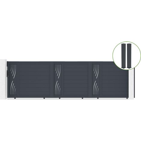 Portail coulissant 5m VELETA H.140cm alu + 2 poteaux EIFEL 20x20cm H.166cm GRIS (1/5)