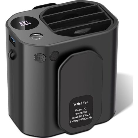 Ventilateur de taille, portable ventilateur à clip avec 3 vitesses, rechargeable fan collier mains libres avec 8000mAh, mini Ventilateur anti-chute pour extérieur,chantier,ferme,voyage,pêche (1/5)