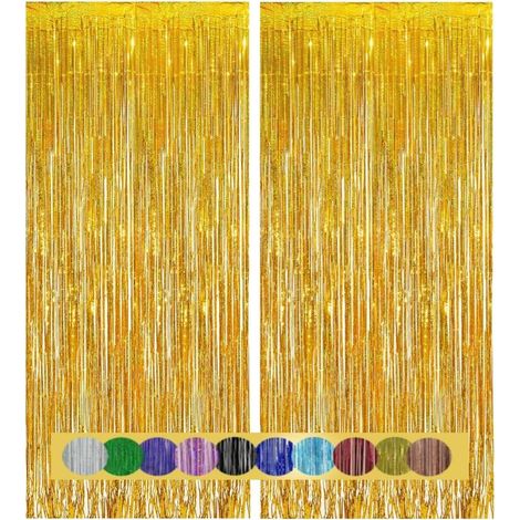 2 Pièces Rideau Métallique Doré à Franges 1x2 m Décoration Pailletée pour Fête, Nouvel An, Mariage et Anniversaire (1/5)
