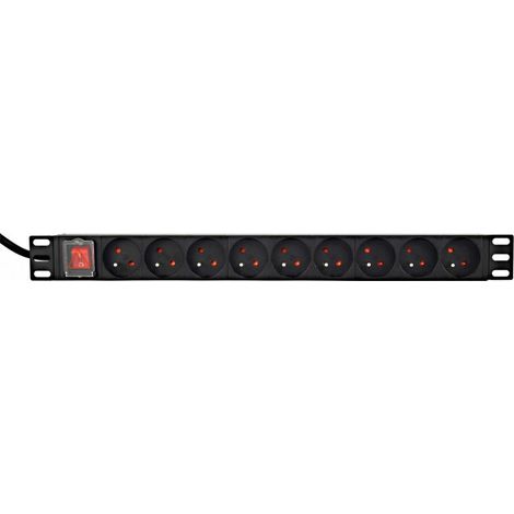 Unidad de distribución de energía (PDU) EnerGenie EG-PDU-9F2F, 10 tomas C13, 1U, 16A, enchufe C20, cable de 2 m, negra (1/5)