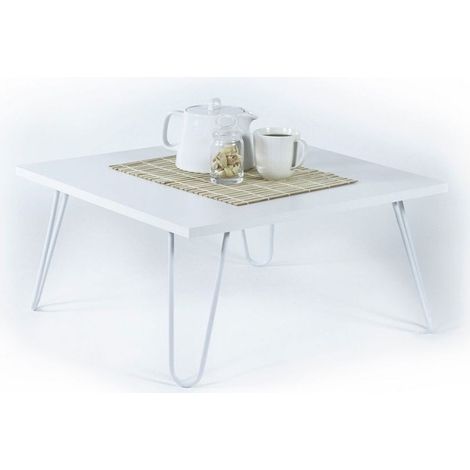 Tavolino da Caffe Basso 60x60 cm Bianco Moderno per Salotto Industrial in Legno (1/2)