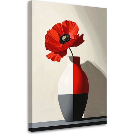 Stampe su Tela, Fiore rosso in un moderno vaso nero e rosso. - 40x60 (1/2)