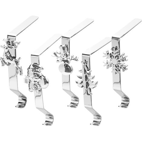 5-teiliges Weihnachtsstrumpfhalter-Set für den Kamin – Rutschfeste Metallhaken, stabile Aufhänger für Heimdekoration und Weihnachtsfeier (Silber) (1/5)
