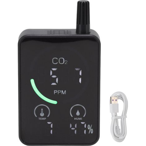 Infrarot-CO2-Detektor mit Temperatur- und Feuchtigkeitsmessung für Zuhause – Schwarz (1/5)
