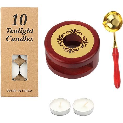 Wax Seal Kit Wax Seal Warmer for Melted Wax Beads, Vintage Wax Seal Warmer with Wax Spoon and 10 Tea Candles for Sealing Invitations, Cards (1/5)