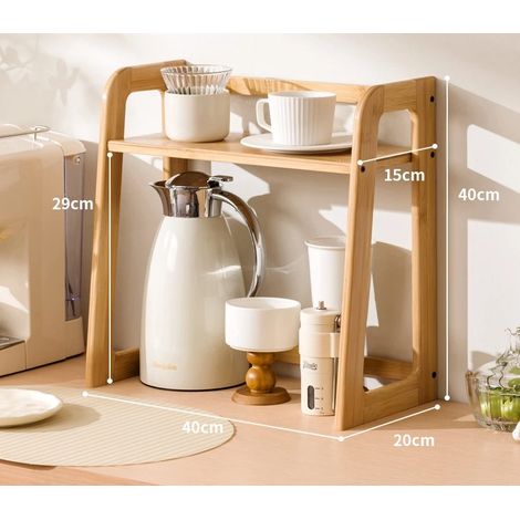 (Bois - 40 x 20 x 40 cm) Nouvelle étagère de cuisine multifonctionnelle à poser sur un plan de travail, avec porte-gobelets à plusieurs niveaux, étagère de rangement pour la maison et porte-assiettes. (1/5)