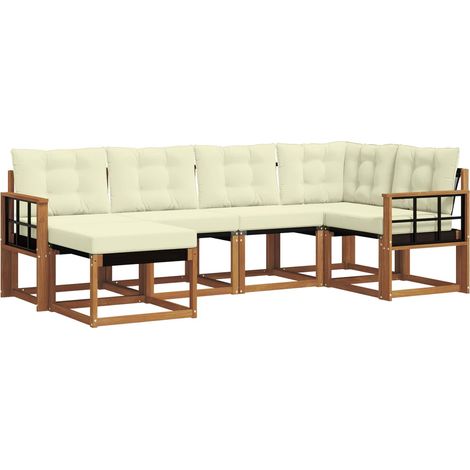 Set di divani da esterno con cuscino 6 pz Salotto da Giardino Naturale e Crema (1/5)