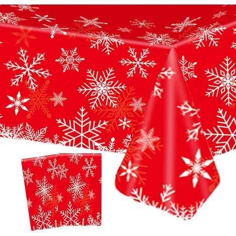 2 Pièces Noël Nappe Plastique Rectangulaire Anti Tache,137274cm Flocons de Neige Rouges Nappe de Table Rectangulaire Imperméables Lavable Extensible,pour Décoration Table,Anniversaire,Noël Fête (1/5)