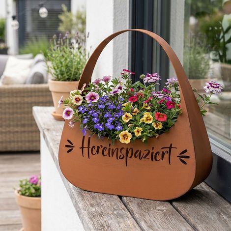 Blumentasche Pflanztasche Garten Hereinspaziert Rostoptik Braun Eisen H 34 cm (1/5)