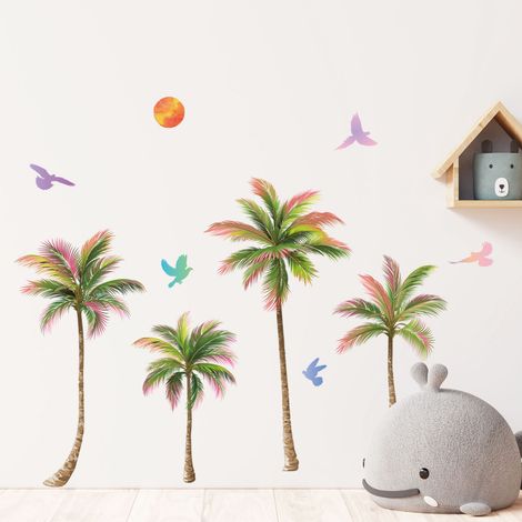 Wandtattoos mit tropischen Palmen im Bohème-Stil, farbenfrohe Pflanzen, für Wohnzimmer, Schlafzimmer, Kinderzimmer, 28,5 x 90 cm x 2 Stück (1/5)