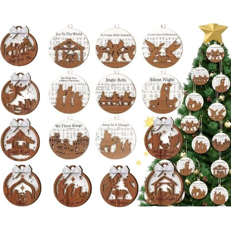Bois Ornements de Noël Suspendre Sapin Décorations Fêtes Halloween Pendentif Cadeau Jésus Religieux Vacances Embellissement Fenêtre Maison Chambre Intérieures Extérieures Artisanat Déco (1/5)