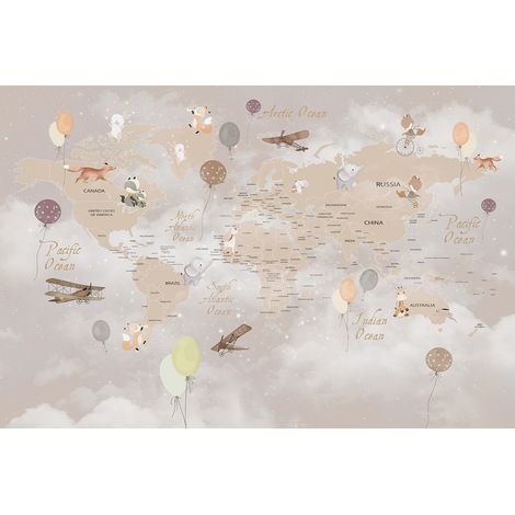 Papier peint panoramique Enfants - Carte du Monde - 130 cm x 87 cm (1/2)