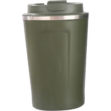 Gobelet Isotherme 380ml Vert avec Couvercle Sécurité, Doublure Acier Inoxydable 304, Grande Capacité Portable pour Café au Bureau (1/5)