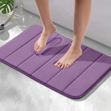 Tapis de bain antidérapant en mousse à mémoire de forme, 40 x 60 cm, absorbant, lavable en machine, séchage rapide, doux et confortable, violet (1/5)