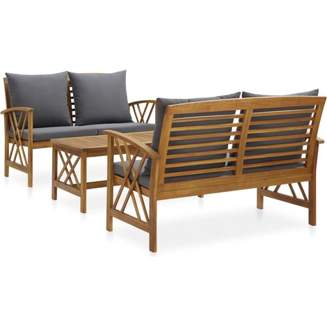 Muebles de jardín 3 piezas con cojines madera maciza de acacia vidaXL