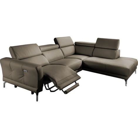 Canapé d'angle relax en 100% tout cuir épais de luxe italien avec relax électrique, 5/6 places DALI, taupe, angle droit (1/5)