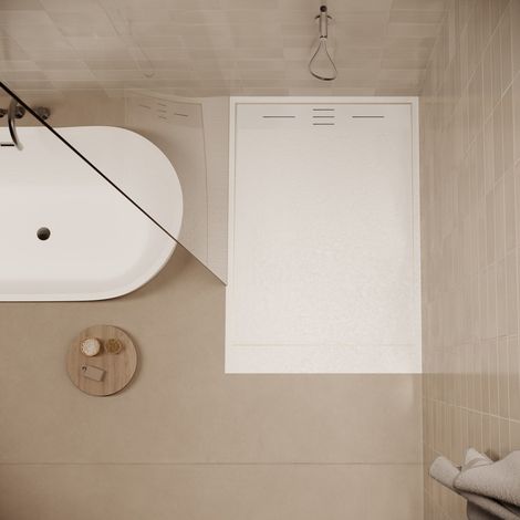 Stano. – Receveur de douche extra plat 80 x 140 cm blanc – SoliCast® antidérapant – Installation à poser ou encastrer – Grille incluse