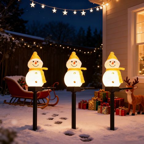 Lot de 3 lampes solaires de jardin de Noël avec décoration de bonhomme de neige, Guirlandes lumineuses solaires de Noël étanches, décorations de Noël (1/5)