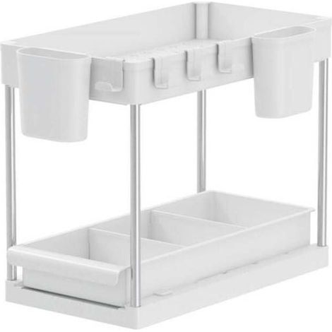 Rangement sous évier/étagère cuisine, blanc, 2 niveaux avec tiroir (SKU produit : 94940196 SKU Offre : lehuamwj769) (1/4)