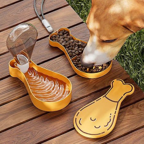 Juego portátil de botella de agua y comedero para mascotas, dispensador de agua para perros al aire libre con forma de hueso y tapa desmontable, bebedero de viaje a prueba de fugas para perros y (1/5)