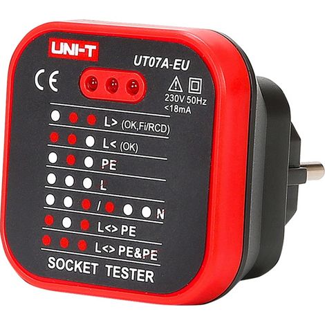 UNI-T UT07A-EU SÉRIE UT07 TESTEUR DE PRISES POUR PRISE EU 230 V 50/60 HZ