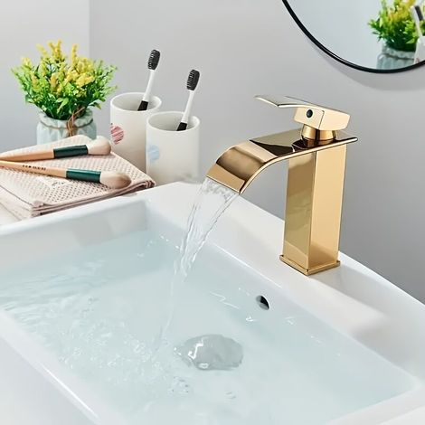 Mitigeur de Lavabo Cascade en Acier Inoxydable 304 Doré – Eau Chaude et Froide, Pour Vasque et Lavabo de Salle de Bain