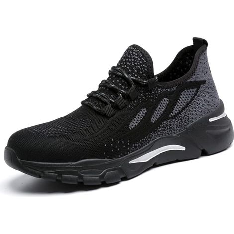 MINKUROW Sicherheitsschuhe für Herren und Damen, Stahl-Turnschuhe, leichte atmungsaktive Arbeitsschuhe, Sicherheitsschuh, Schutzschuhe, Schwarz, 38EU (1/5)