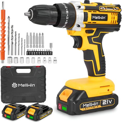 Perceuse visseuse à percussion 45Nm，perceuse sans fil 10mm avec 2 batteries 2Ah Lithium Ion,34 Accessoires,Perceuse Kit de bricolage pour débutants (1/5)