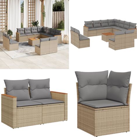 Salon de jardin et coussins 12 pcs mélange beige résine tressée - Ensemble Salon De Jardin - Mobilier Extérieur - Jardin Design - Chaise Lounge - Set Salon - Home & Living (1/5)