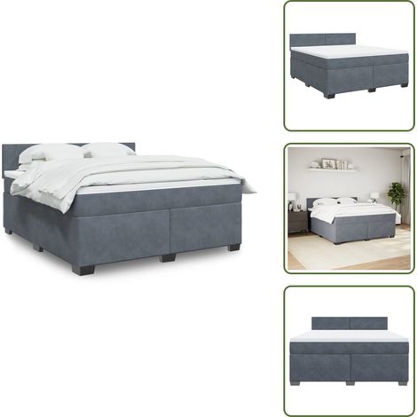 Colchón terciopelo - vidaXL Cama box spring con colchón terciopelo gris oscuro 180x200 cm - Cama con cabecero