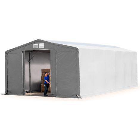 TOOLPORT Carpa almacén 8x12 m carpa industrial con puerta corrediza, PRIMEtex PVC 2300 N ignifuga con claraboya, 100% impermeable, gris - 4m de altura lateral (1/5)