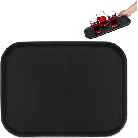 Bandeja grande para servir negra, 41 x 30 cm, antideslizante (1/5)