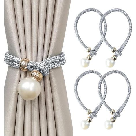 4 Pièces Embrasse pour Rideaux,Embrases pour Voilages Grandes Perles pour Décoration de Maison, Bureau Etc. (Gris) (1/4)