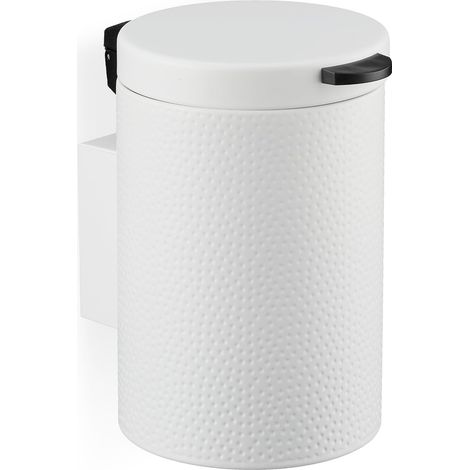 Poubelle de salle de bain murale, 3 litres, mécanisme de fermeture, seau intérieur, métal, blanche (1/5)