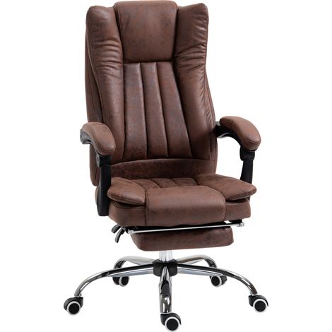Home Office Chair Microfibre Desk Chair Reclining Function Armrests Swivel Wheels Footrest Brown (1/5)