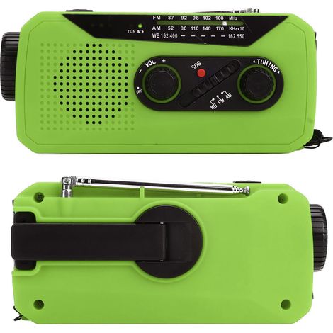 Radio d'urgence avec générateur d'énergie portatif, radio solaire avec lampe torche LED, batterie de 2000 mAh, idéale pour le camping et la randonnée (norme américaine). (1/5)