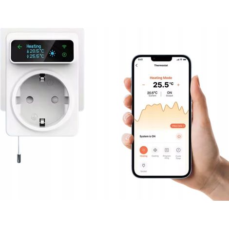 Presa termostatica intelligente Tuya WIFI con display LCD e 2 sonde, cavo di alimentazione da 300 cm incluso. (1/5)